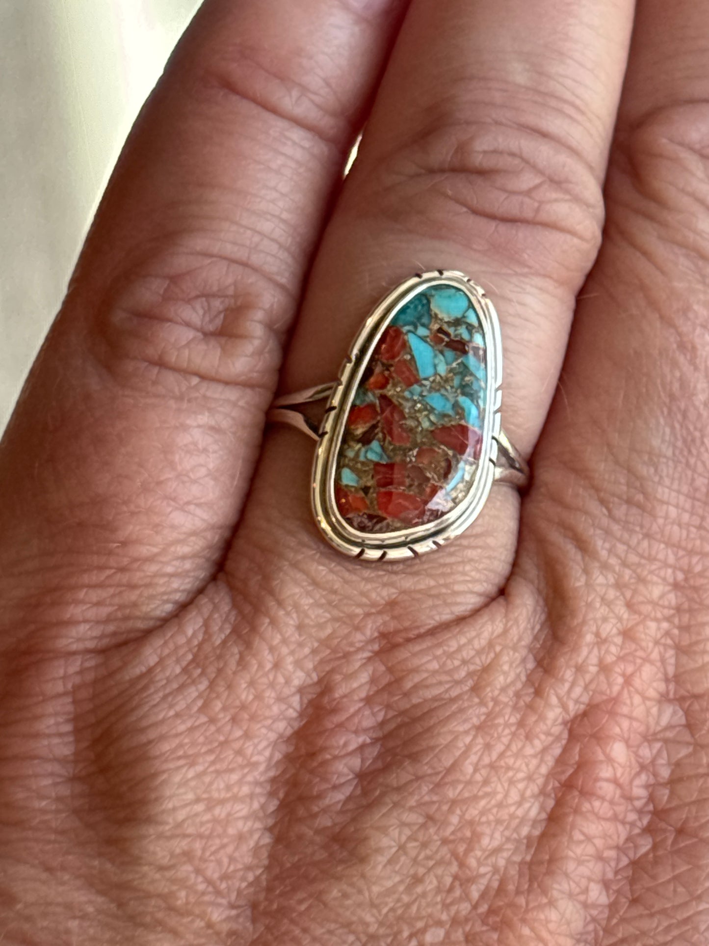 Mohave Coral & Turquoise Ring | Size 8