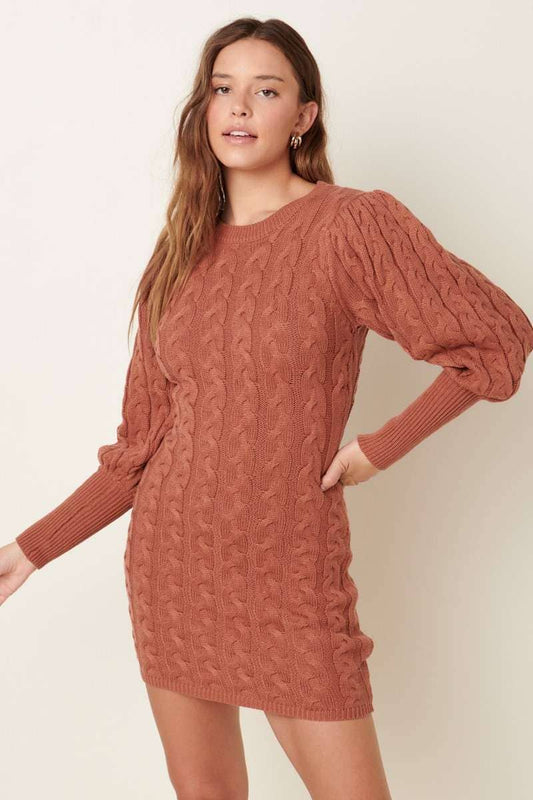 CABLE DETAIL PUFFSLEEVE SWEATER DRESS