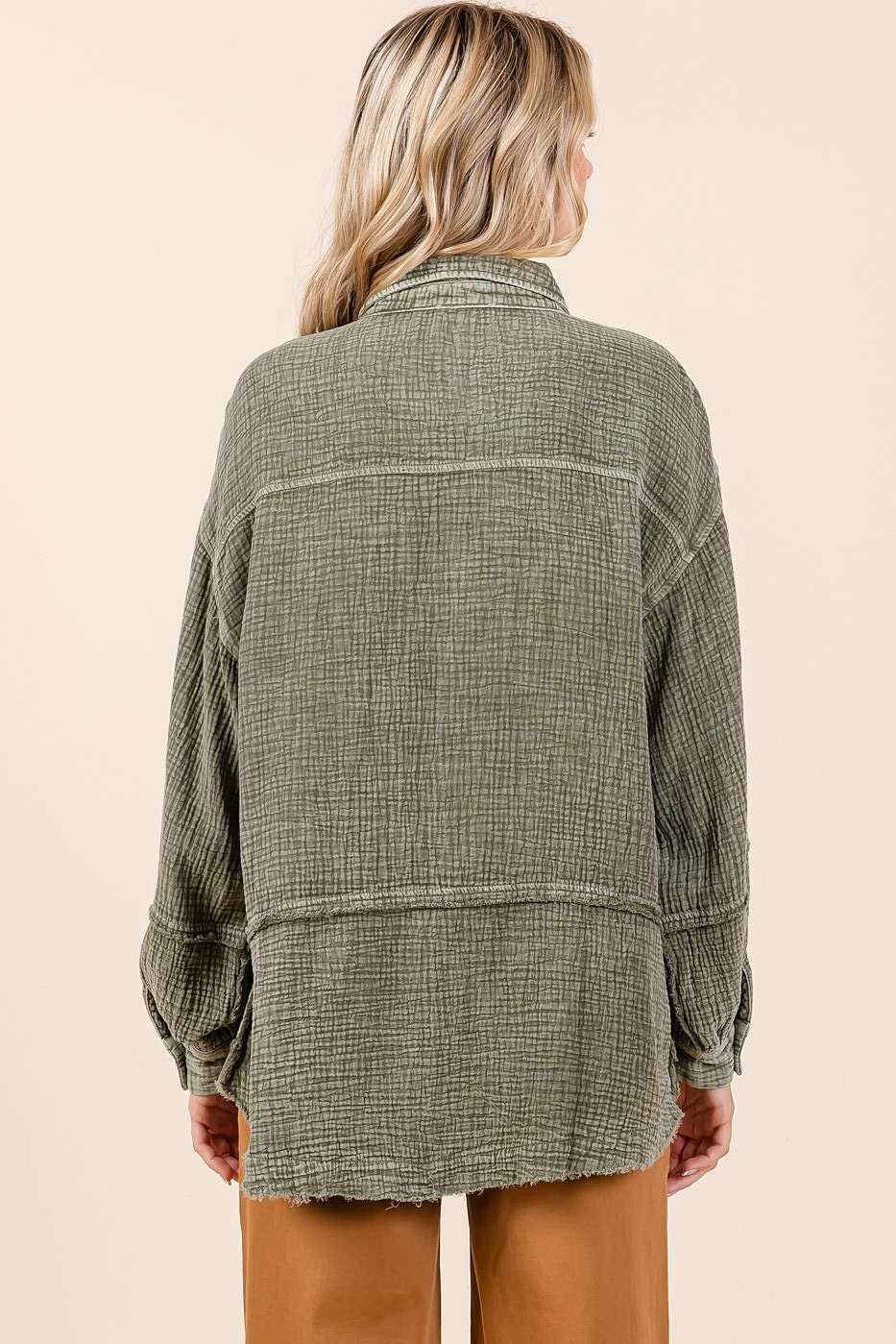 MINERAL WASH CRINKLE GAUZE BUTTON DOWN SHIRT