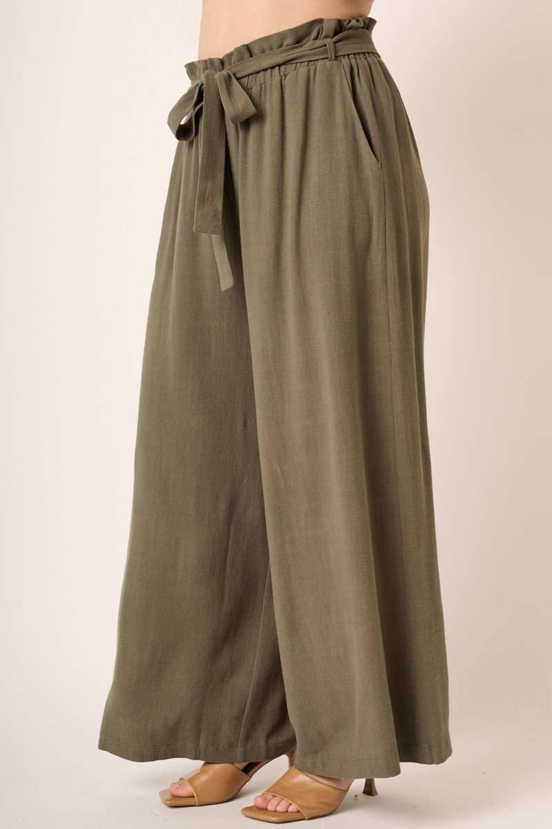 PLUS PAPER BAG TIE DETAIL WIDE LEG PANTS