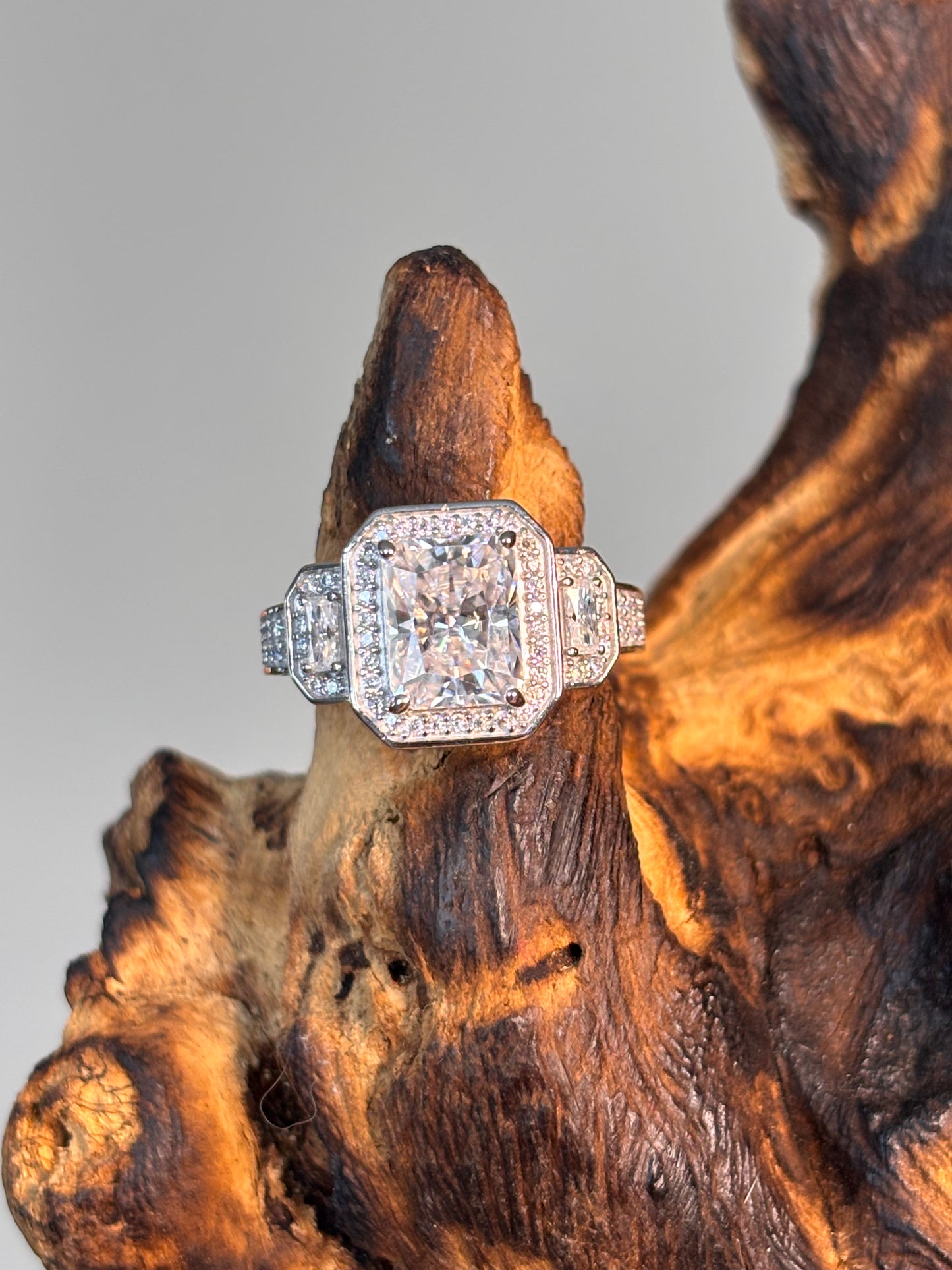 Moissanite Radiant Cut Center With Multiple Side & Band Stones Ring