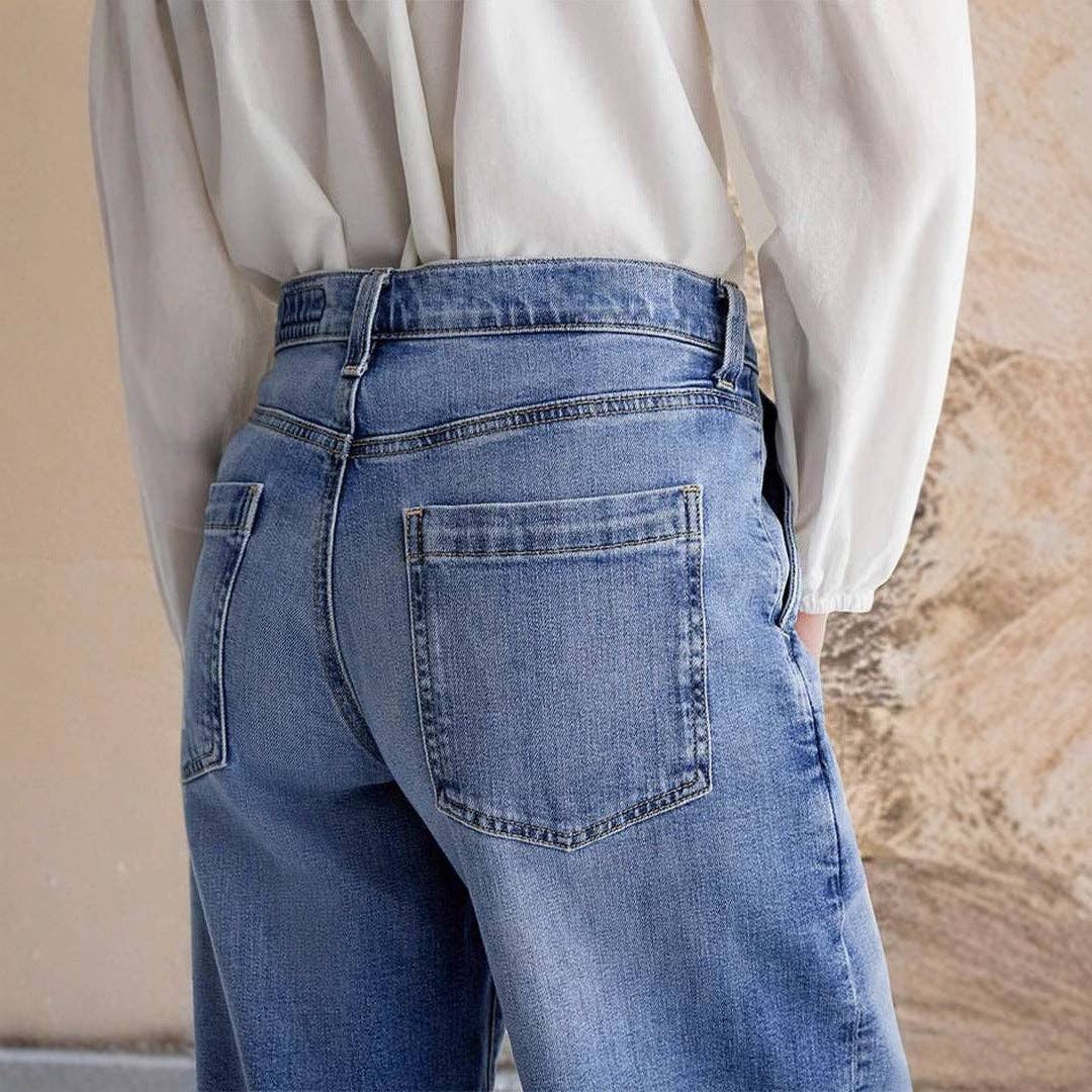 Vintage Washed Straight Leg Simple Jeans