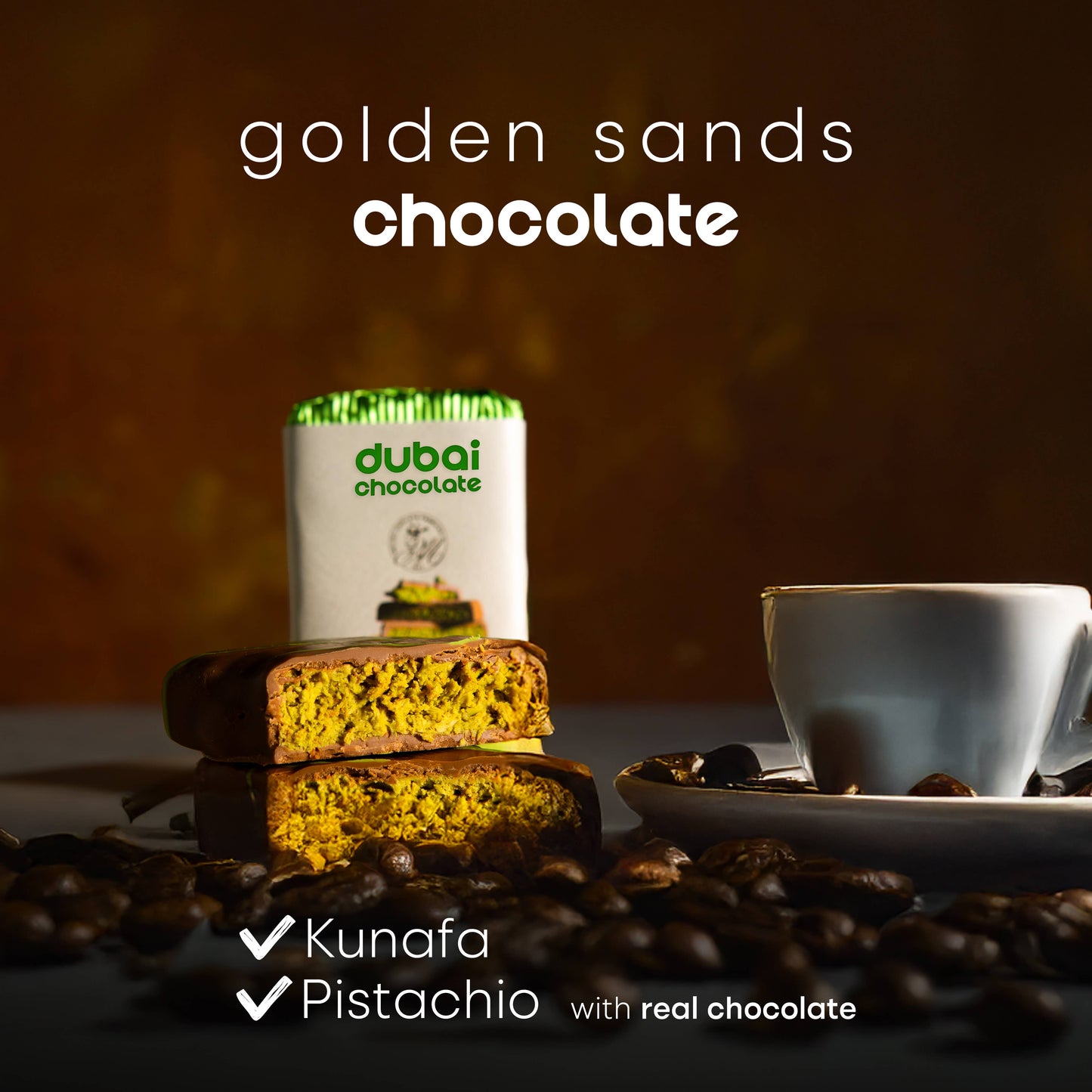 Dubai Chocolate Bar, Premium Pistachio (Bar)