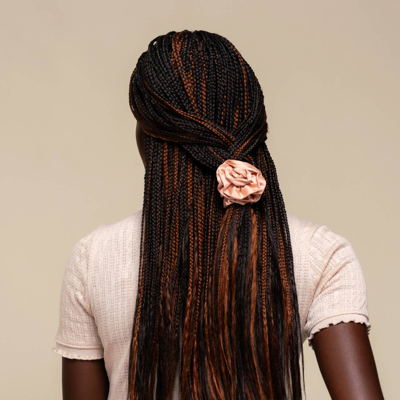 Rosette Ruched Satin Scrunchies 3pc Set - Terracotta