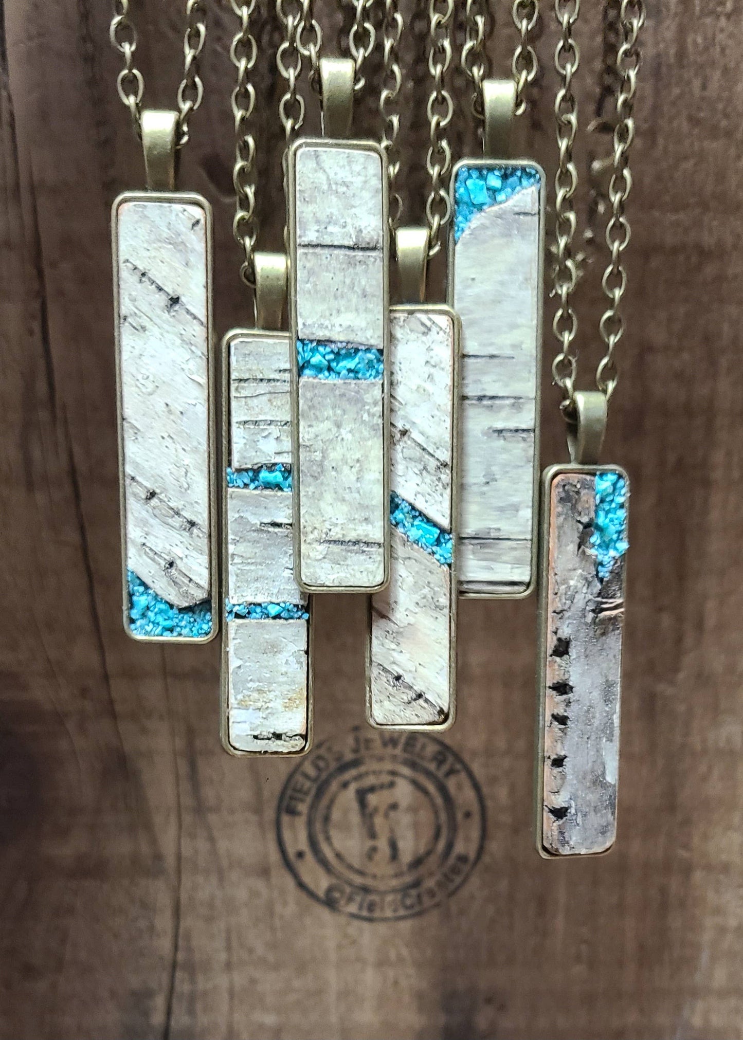 Natural Wood Birch Bark Turquoise Necklace