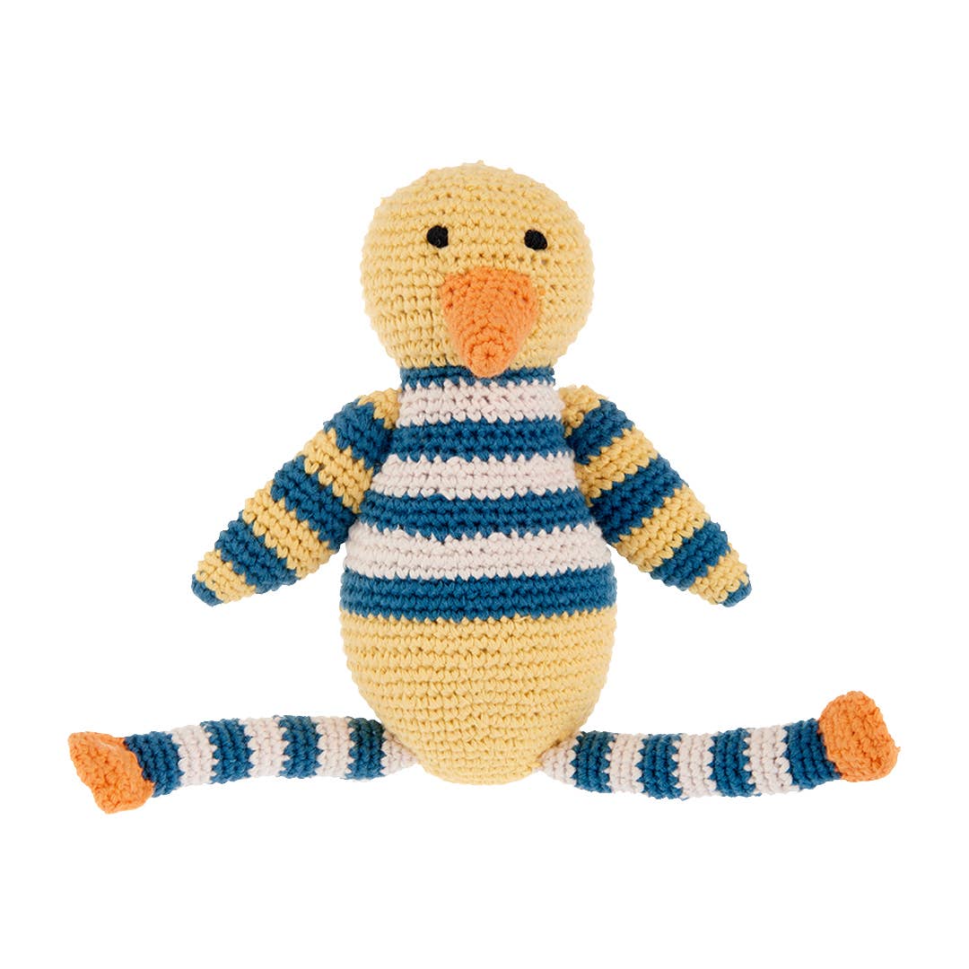 Handmade Yellow Spring Duck Rattle – Stripey & Sweet
