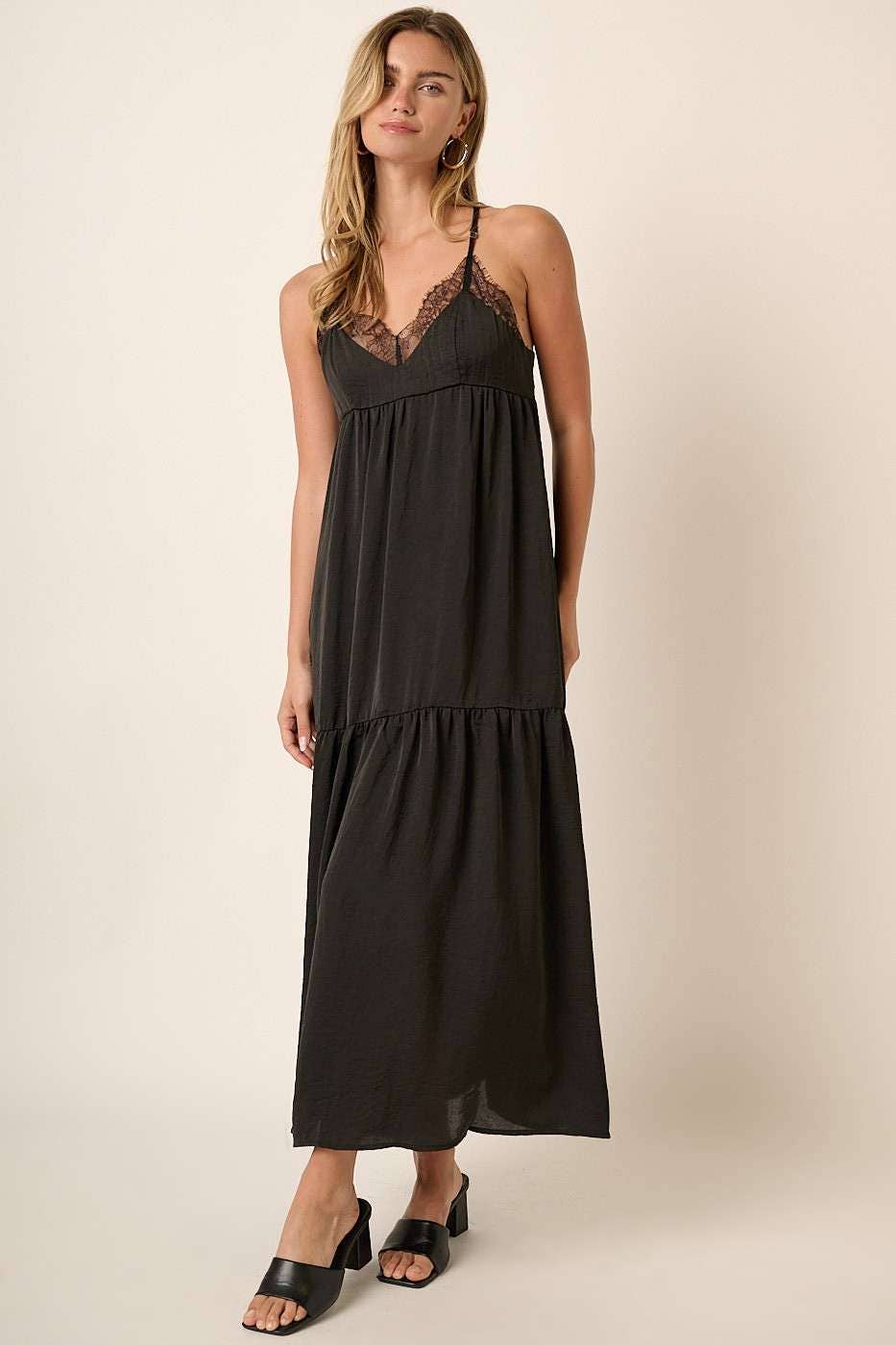 Black LACE TANK MAXI WOVEN DRESS