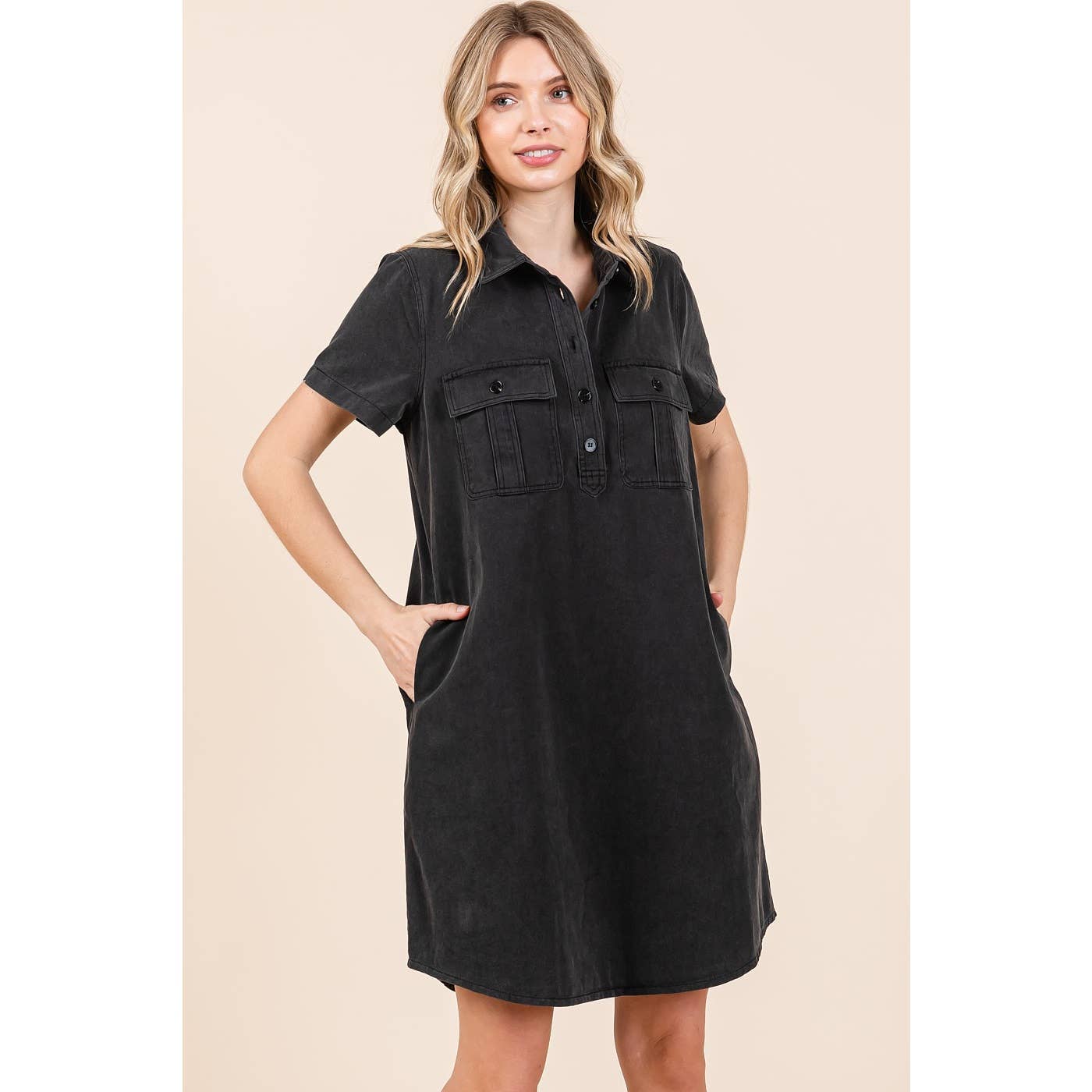 ACID WASH SHIRT DRESS
