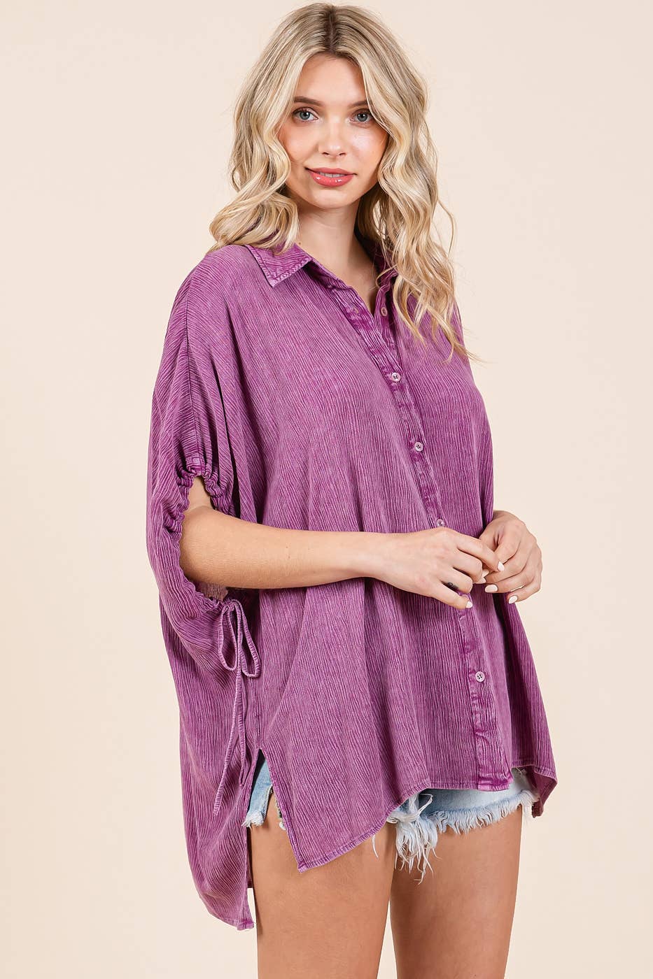 MINERAL WASH LOOSE FIT BUTTON DOWN SHIRT