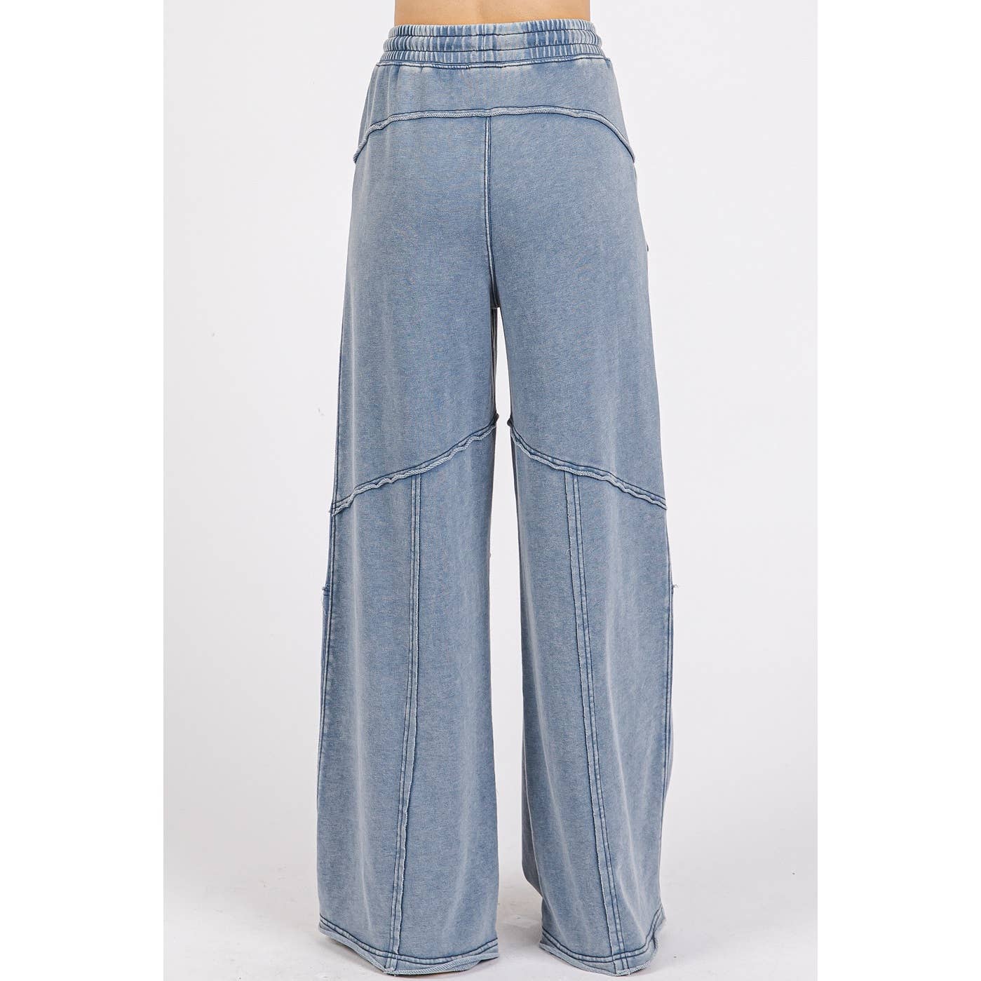 ASYMMETRIC SEAM MINERAL WASH ELASTIC WAIST PANTS