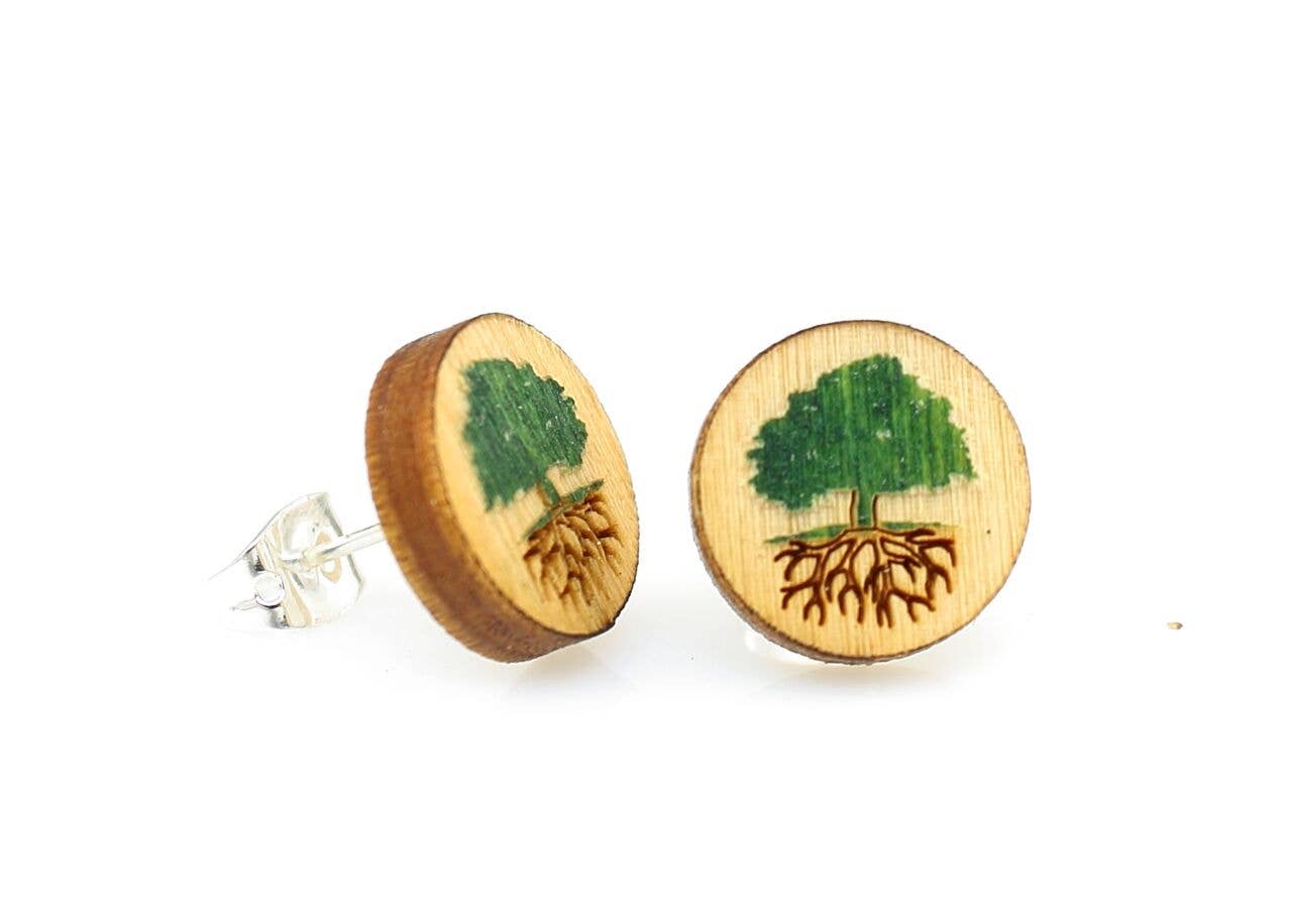 Green Tree Stud Earrings