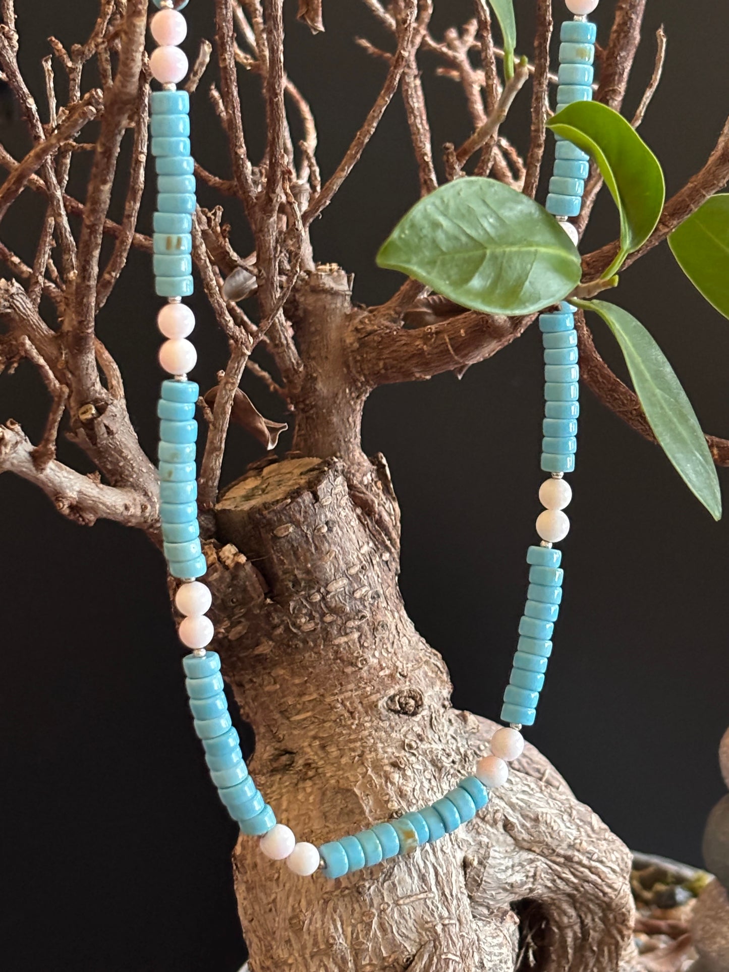 Turquoise & Pink Conch beaded necklace
