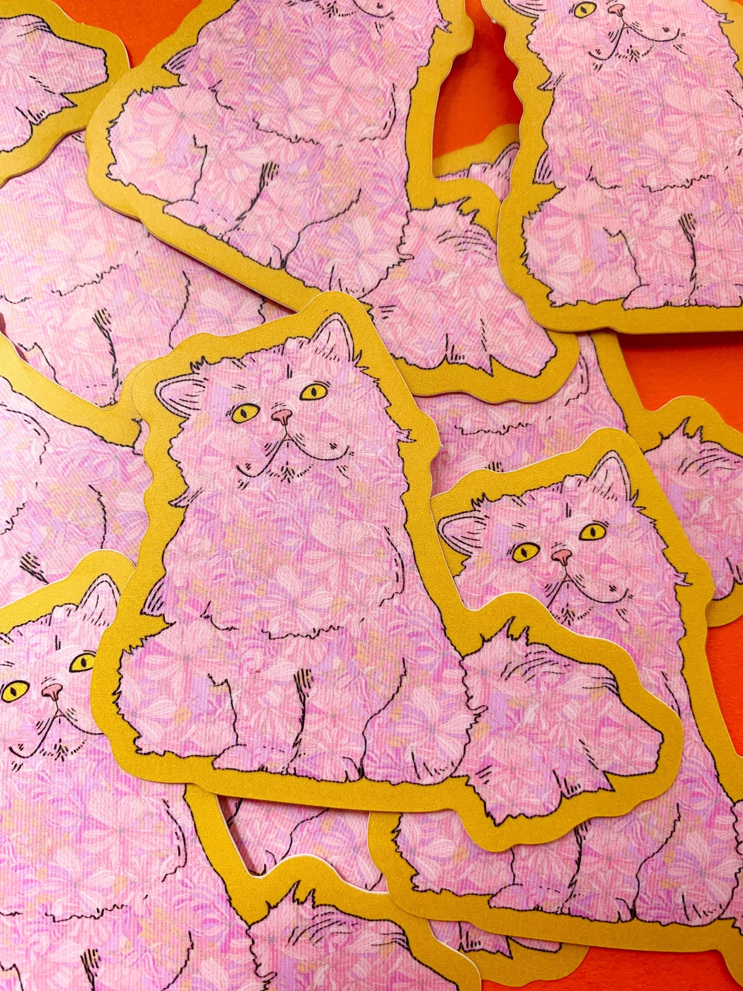Pink Floral Cat-weatherproof sticker