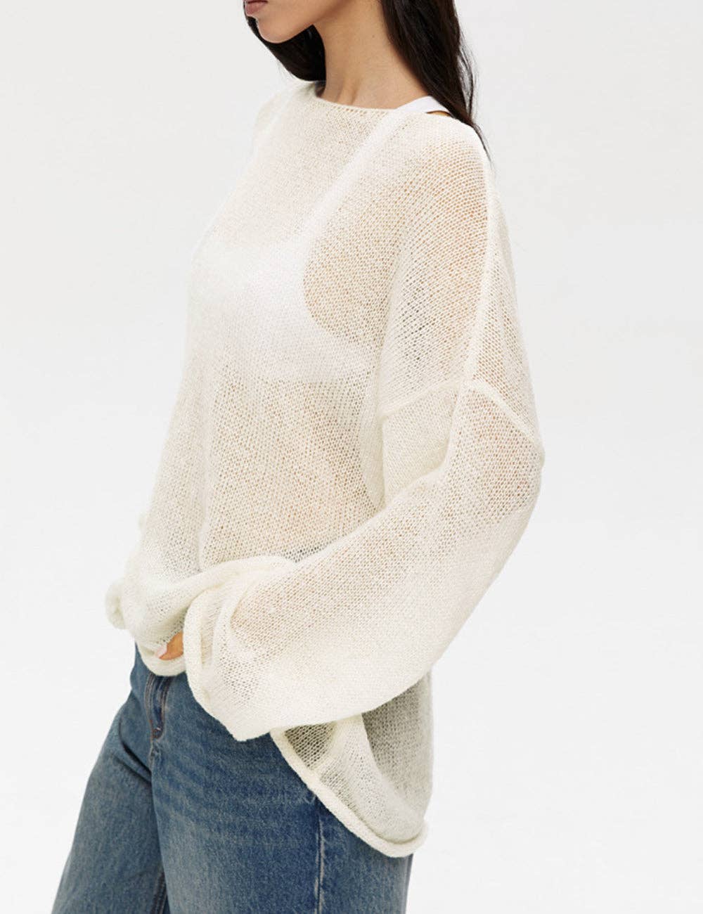 Ladies Solid Color Hollow Knit Top