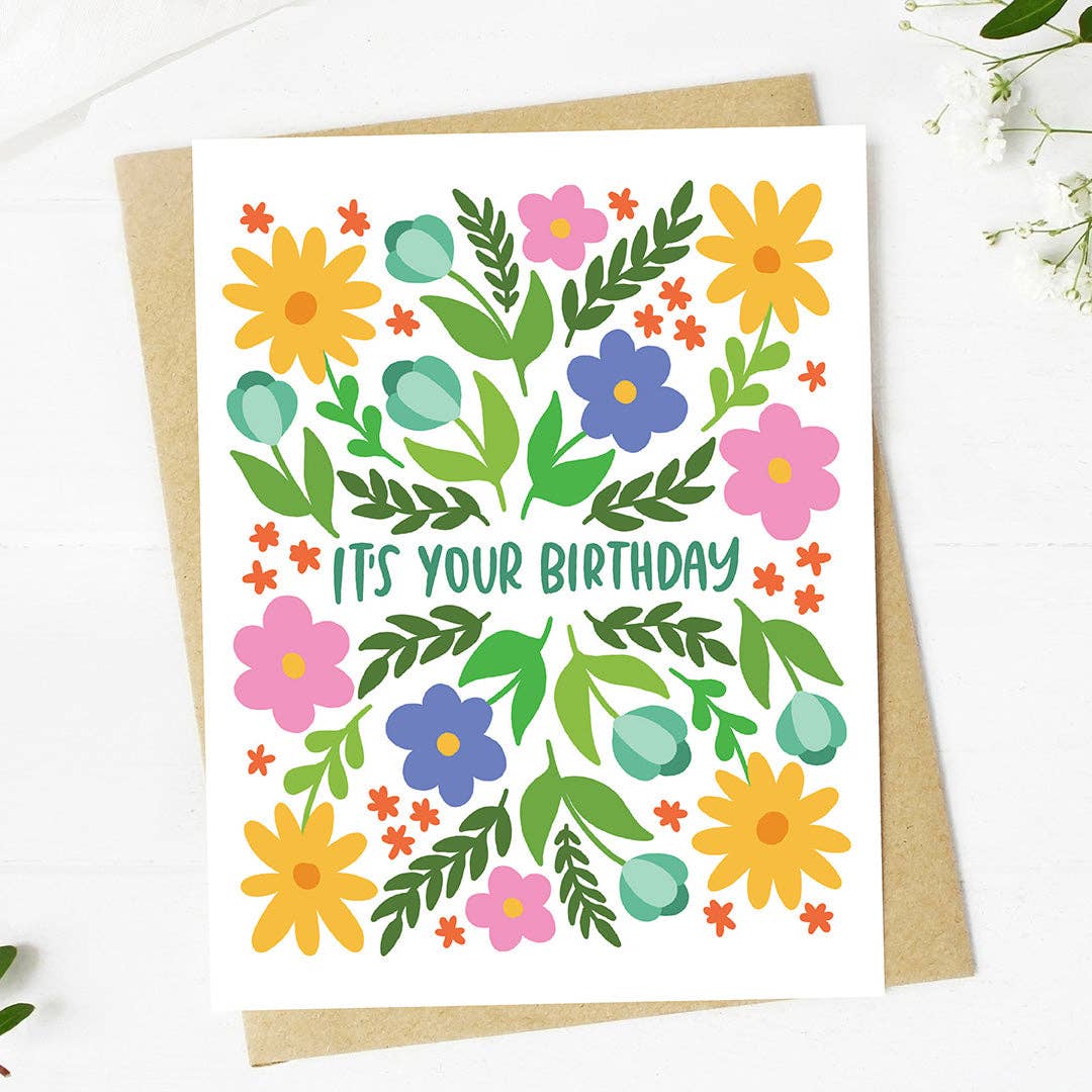 "It's your birthday" Bold Spring Floral Pattern Card