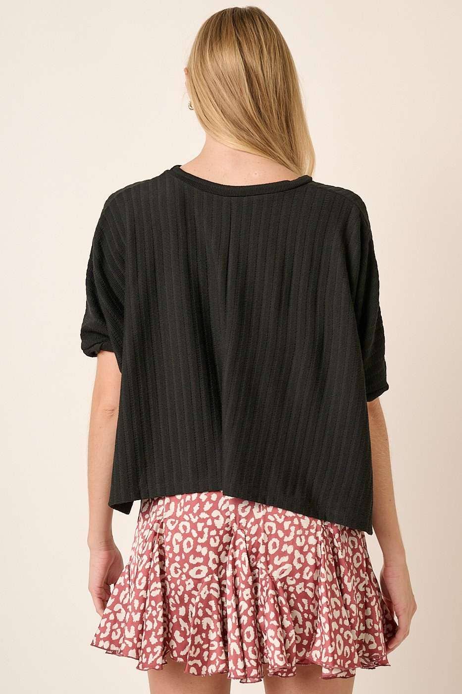TEXTURE KNIT ROUND NECK DOLMAN SLEEVE TOP