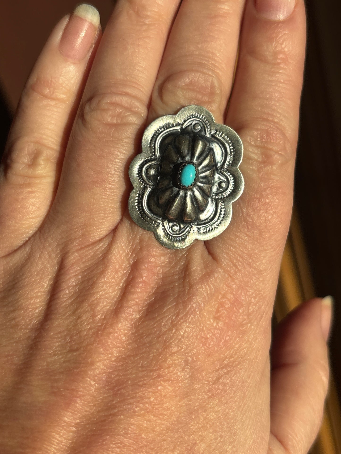 Sleeping Beauty Turquoise handmade Navajo Ring by Raymond Begay | Adjustable