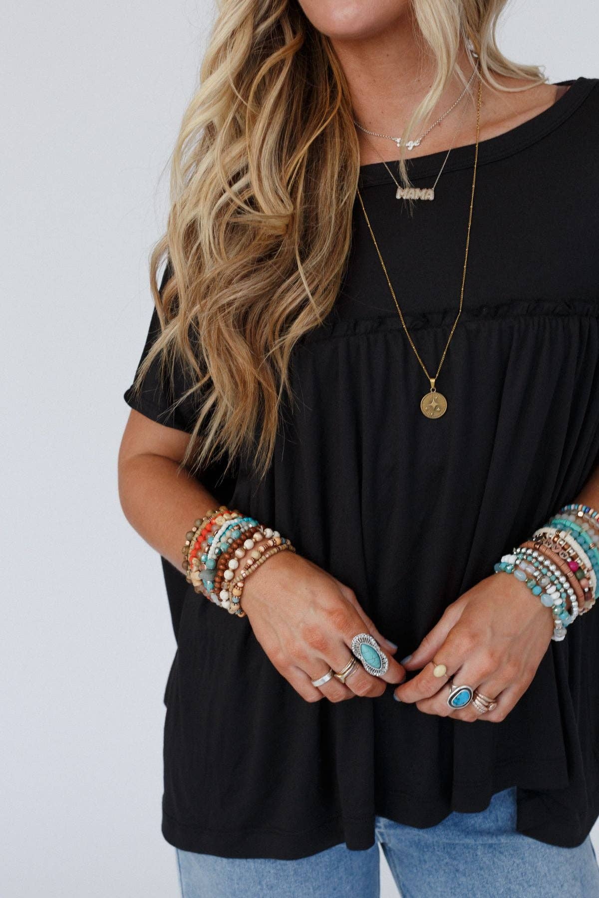 Sunday Morning Babydoll Top - Black