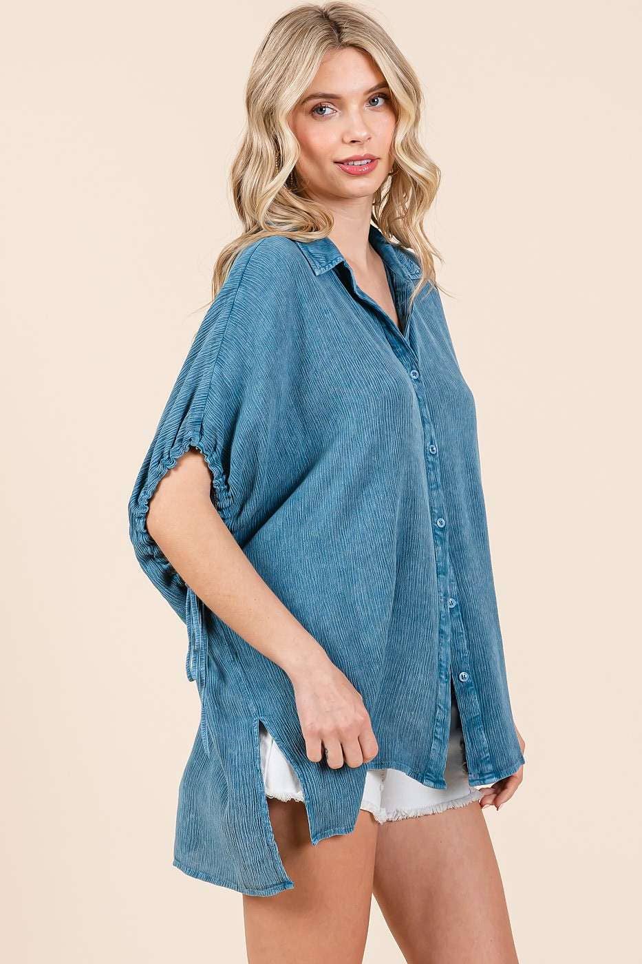 MINERAL WASH LOOSE FIT BUTTON DOWN SHIRT
