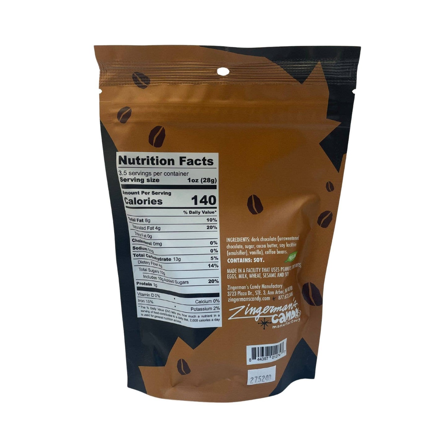 Handmade, Hand Panned Chocolate Espresso Beans- 3.5oz Pouch