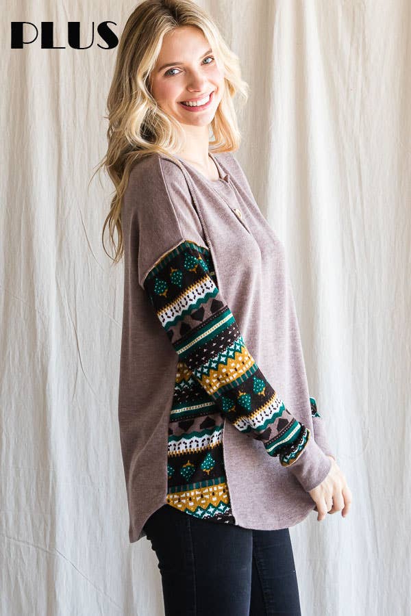 Color Block Button Front Long Sleeve Top