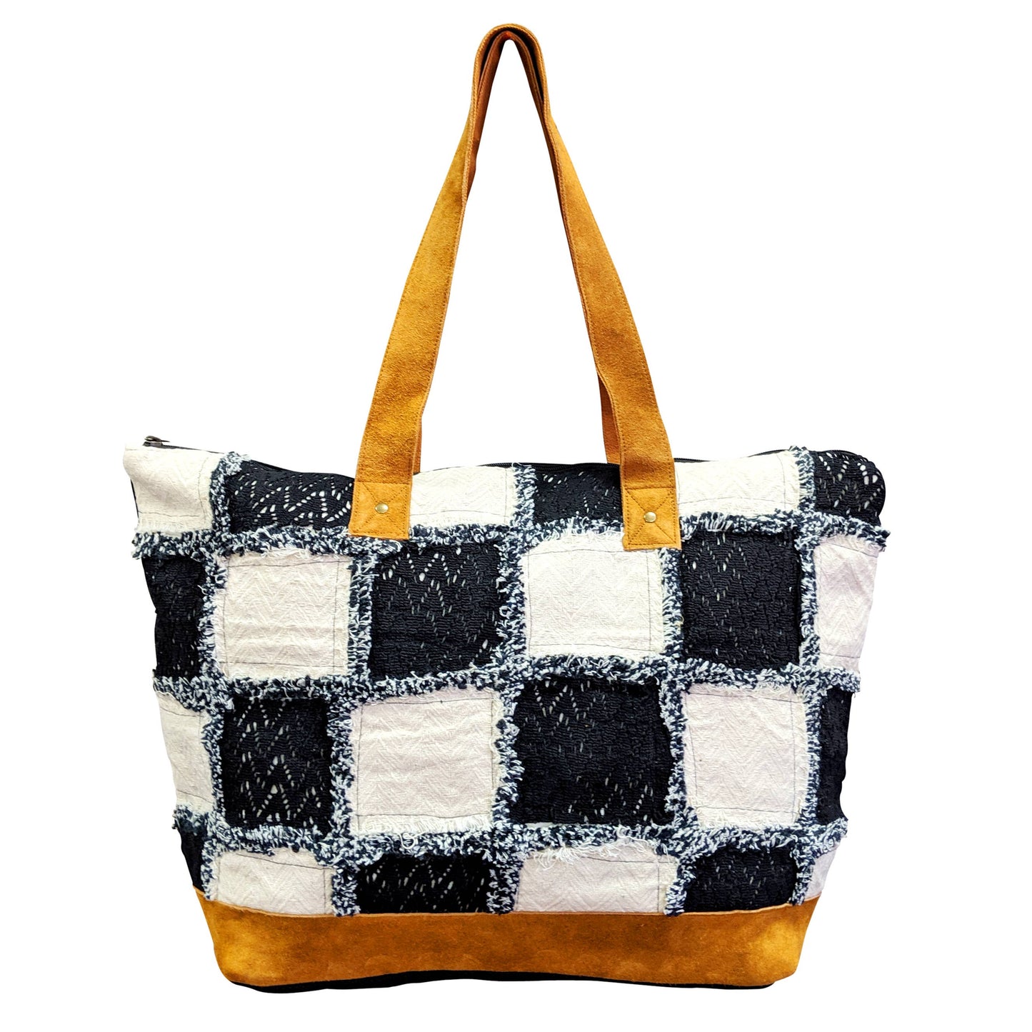 Black White Checker Pattern Cotton Tote Bag