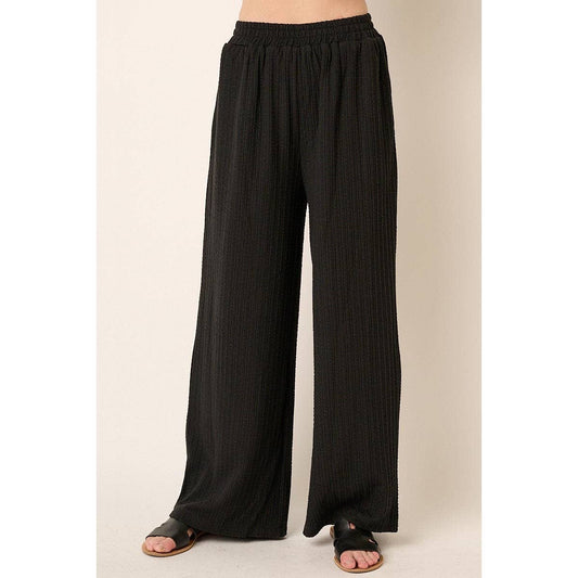 TEXTURE KNIT ELASTIC WAIST WIDE LEG PANTS