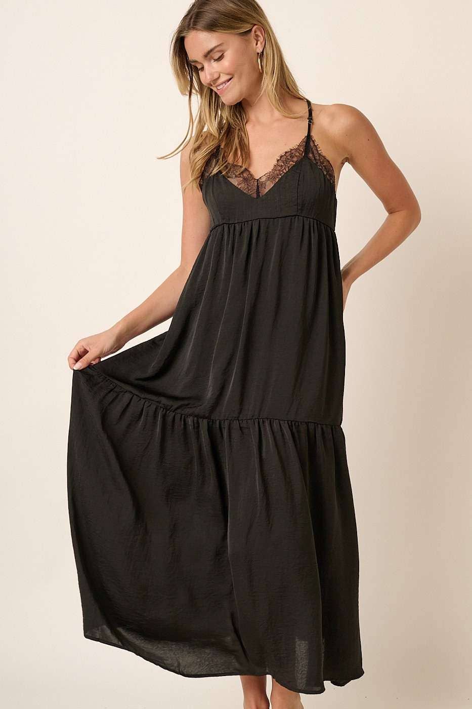 Black LACE TANK MAXI WOVEN DRESS