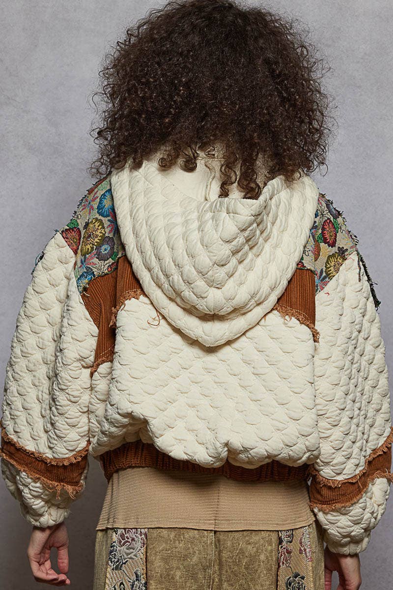 Oversize floral print contrast qulited jacket (2 style options)