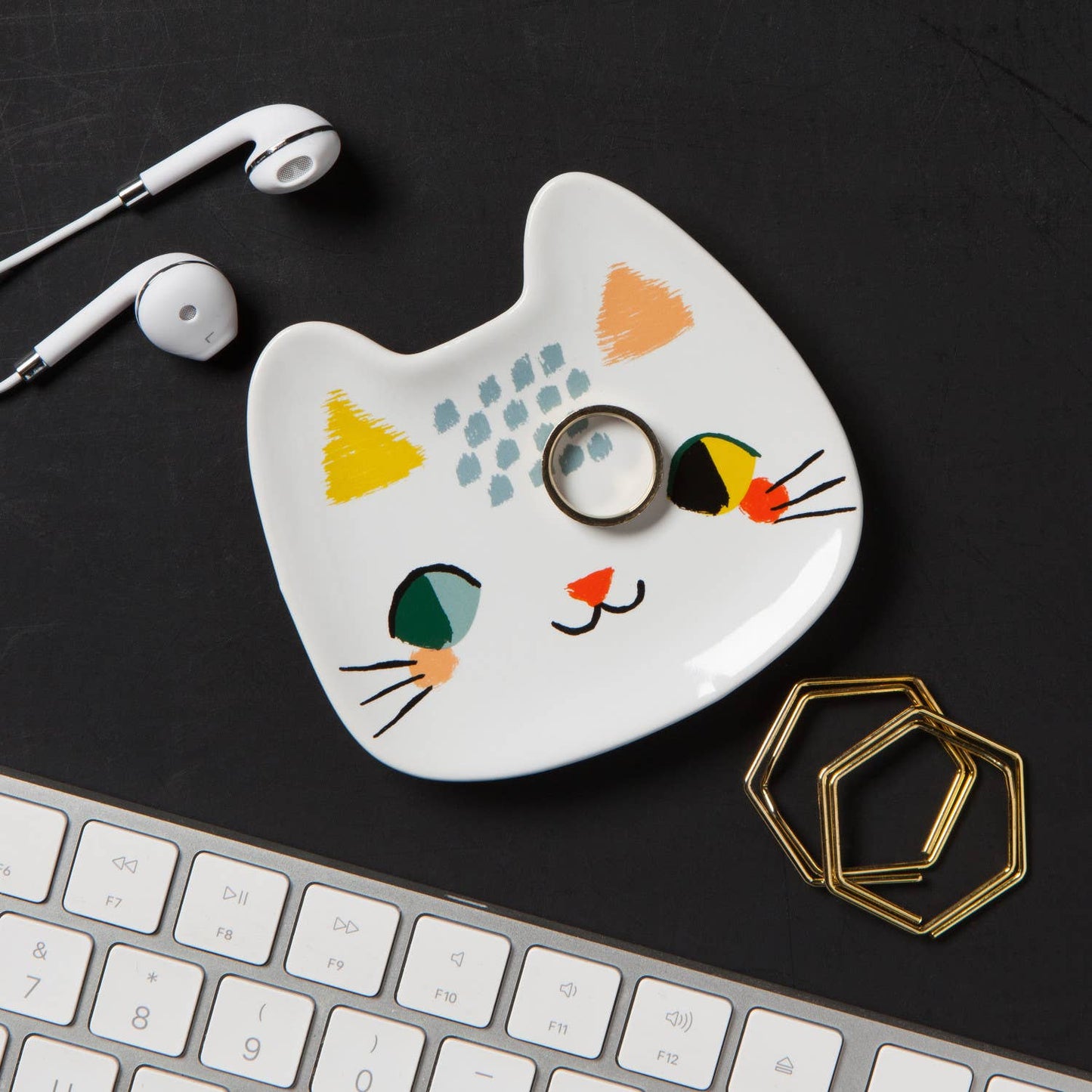 Cat Shaped Ceramic Trinket Tray