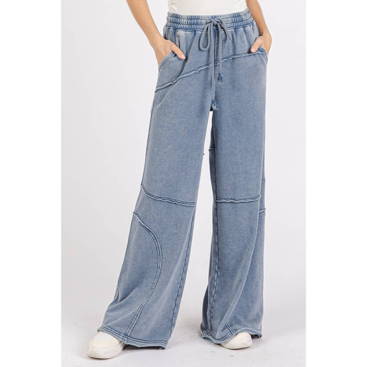 ASYMMETRIC SEAM MINERAL WASH ELASTIC WAIST PANTS