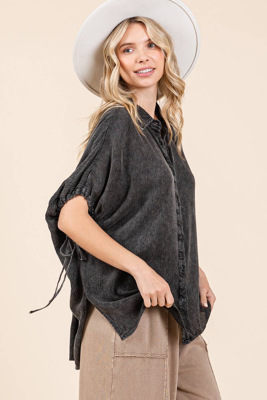 MINERAL WASH LOOSE FIT BUTTON DOWN SHIRT