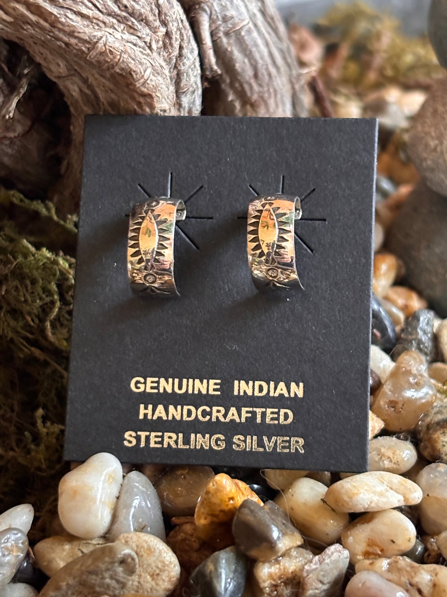 Navajo Stamped Huggie post Earrings made by Florence Thai