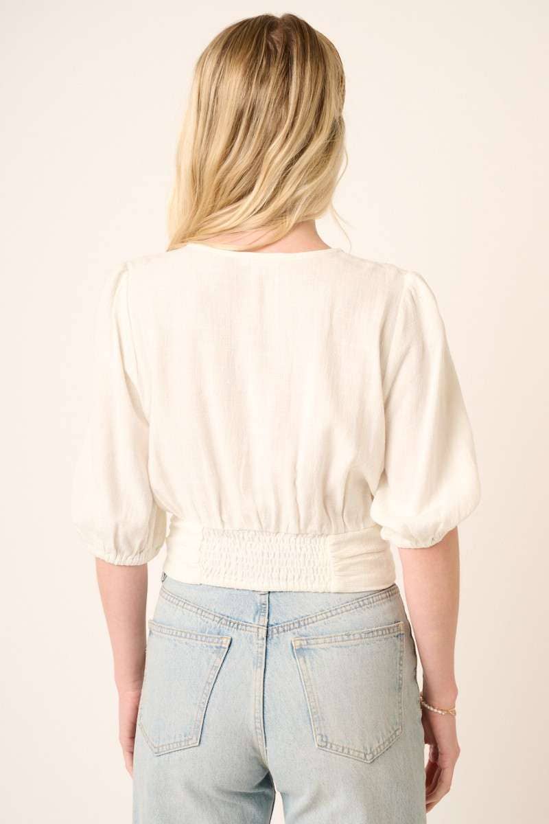 LINEN TEXTURE CROP BLOUSE
