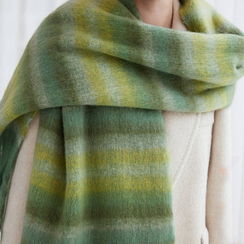 Elegant Striped Soft Thick Warm Tassel Scarf