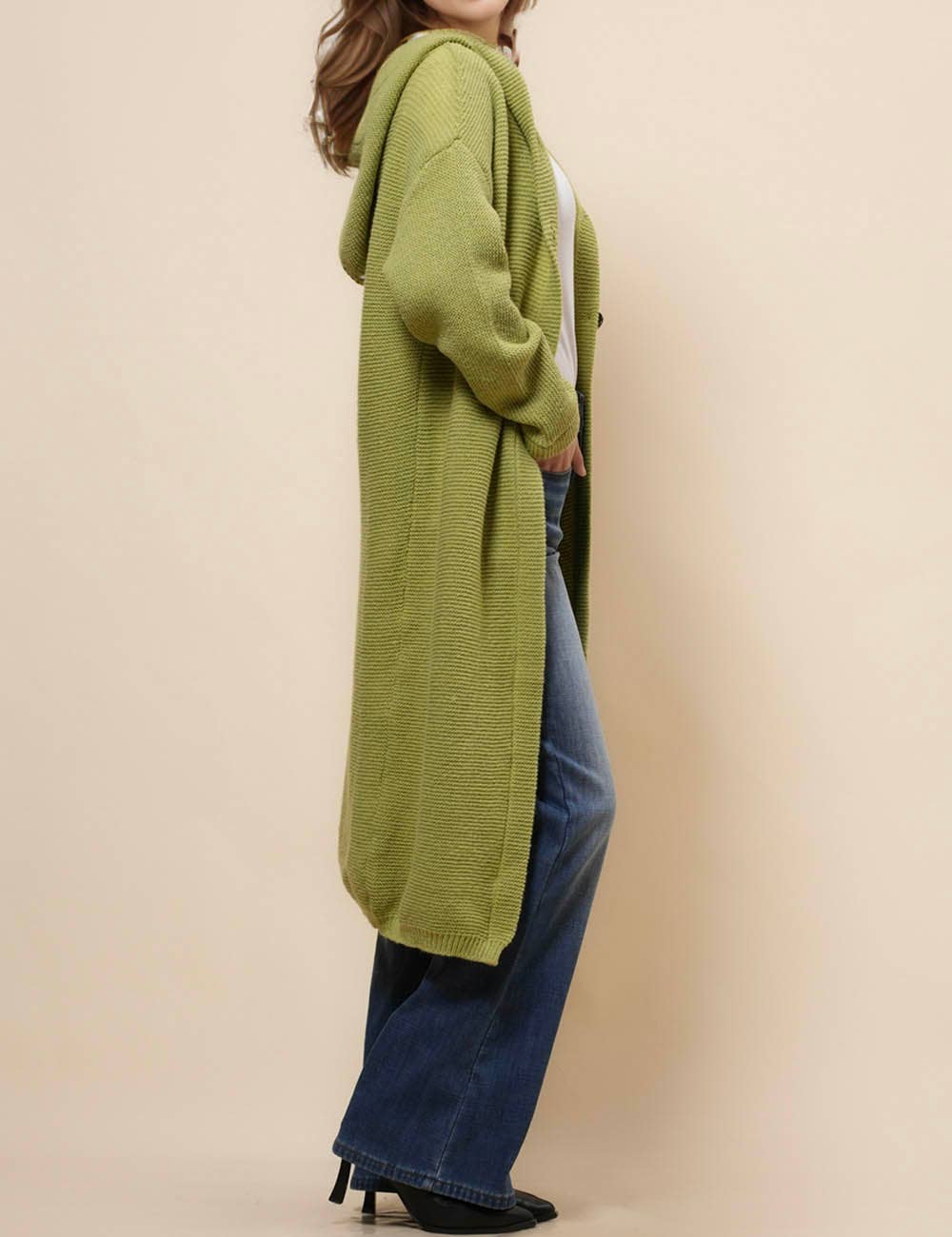 Button Hooded Solid Color Sweater Coat Cardigan