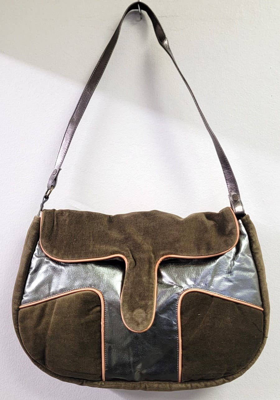 Velvet & Silver Leather Trim Bag