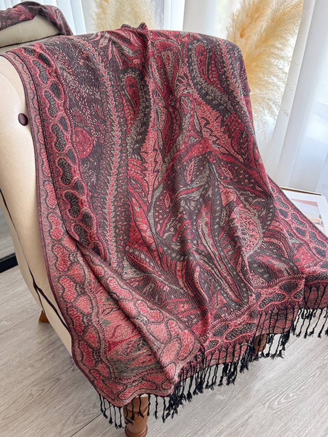 Oversized Paisley Fringe Scarf Wrap