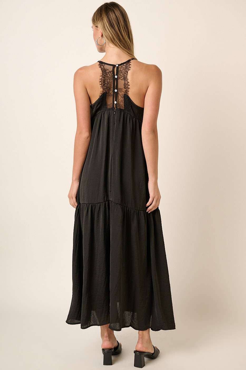 Black LACE TANK MAXI WOVEN DRESS