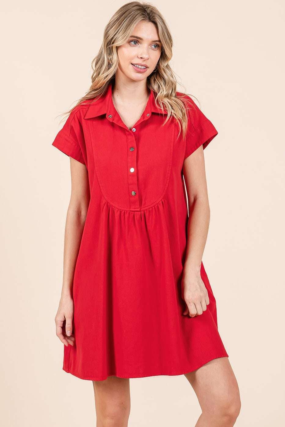 TWILL SHORT SLEEVE COLLARED MINI DRESS