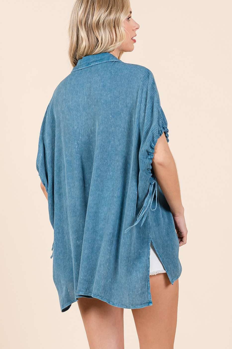 MINERAL WASH LOOSE FIT BUTTON DOWN SHIRT