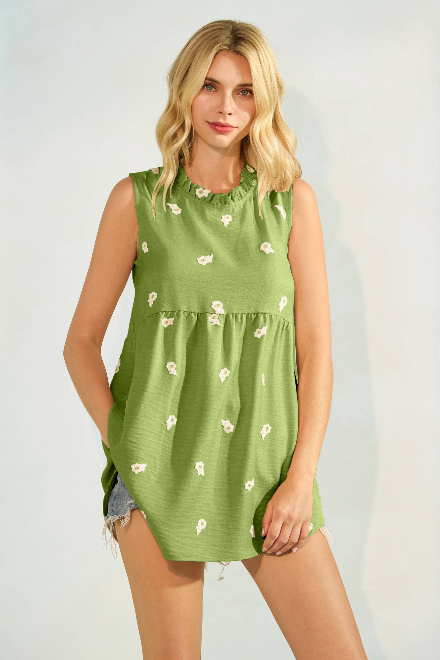 Floral Print Mock Neck Baby Doll Top
