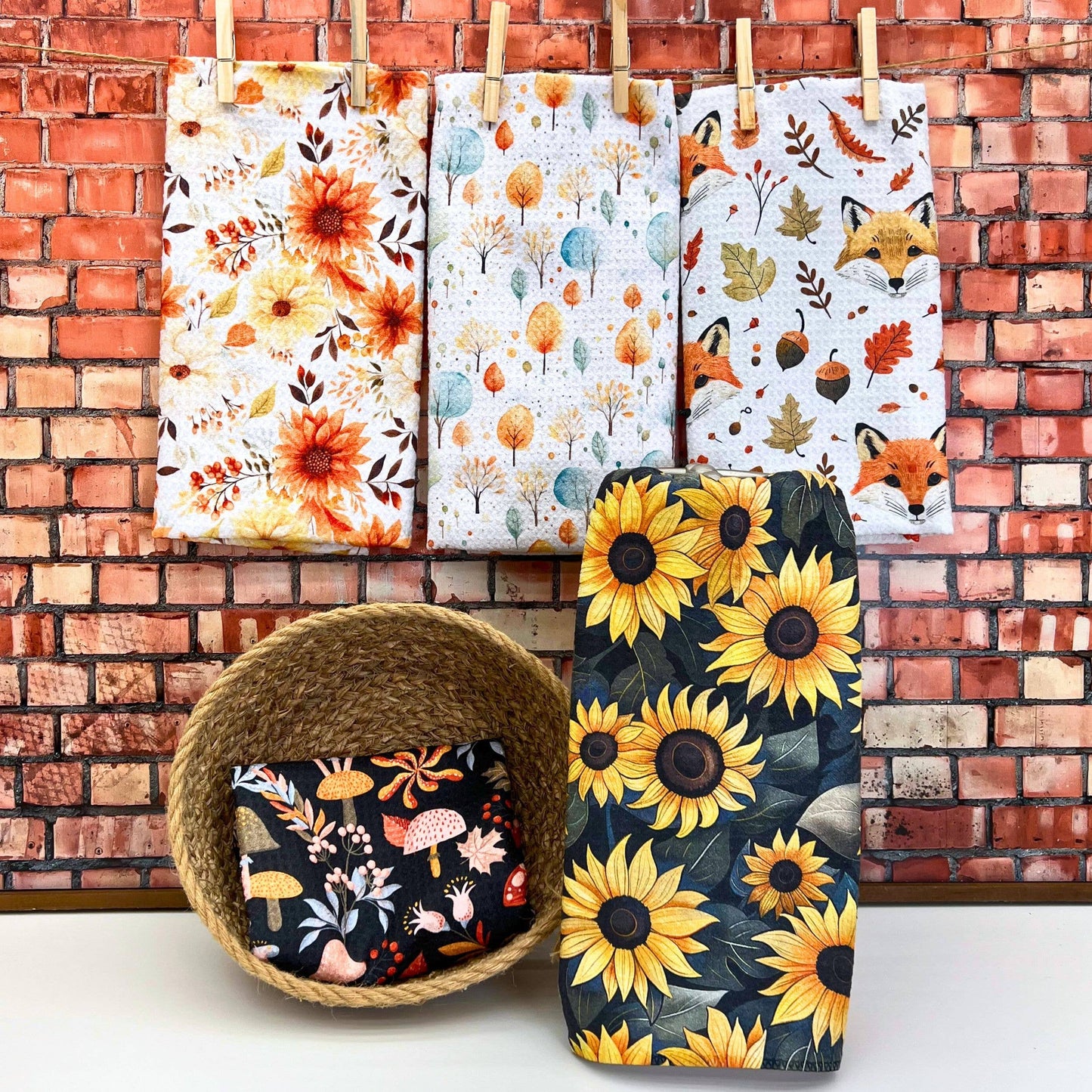 Mushrooms Harvest Tea Towel With Hanging Loop - Fall Decor