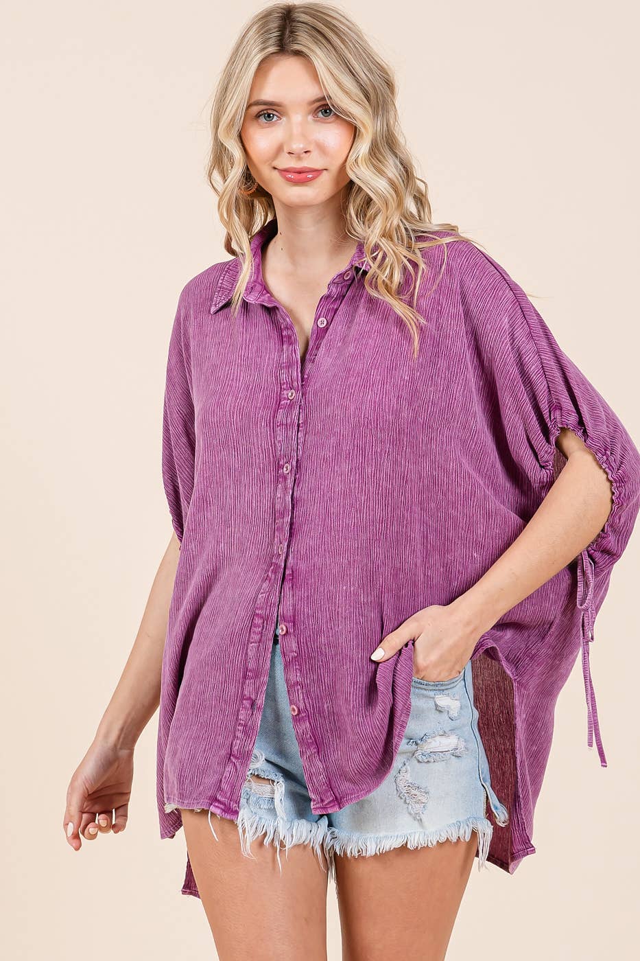 MINERAL WASH LOOSE FIT BUTTON DOWN SHIRT