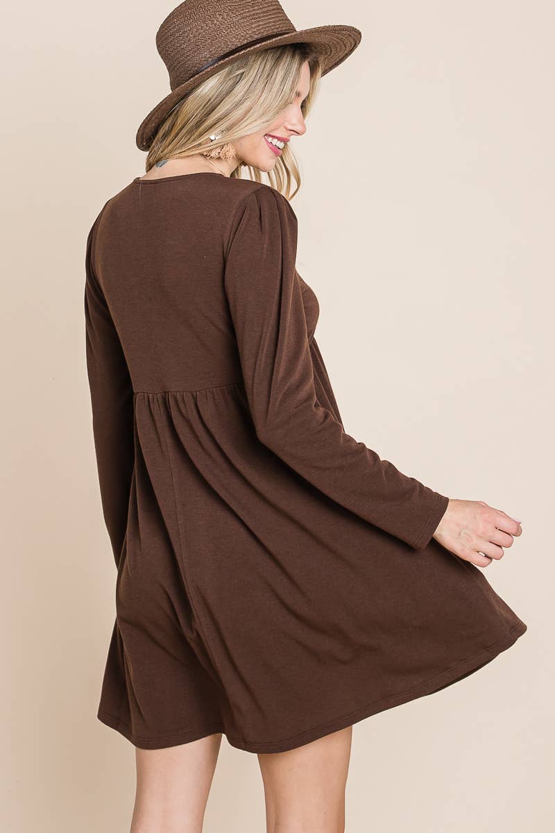 Solid French Terry V Neck Swing Dress (Plus)