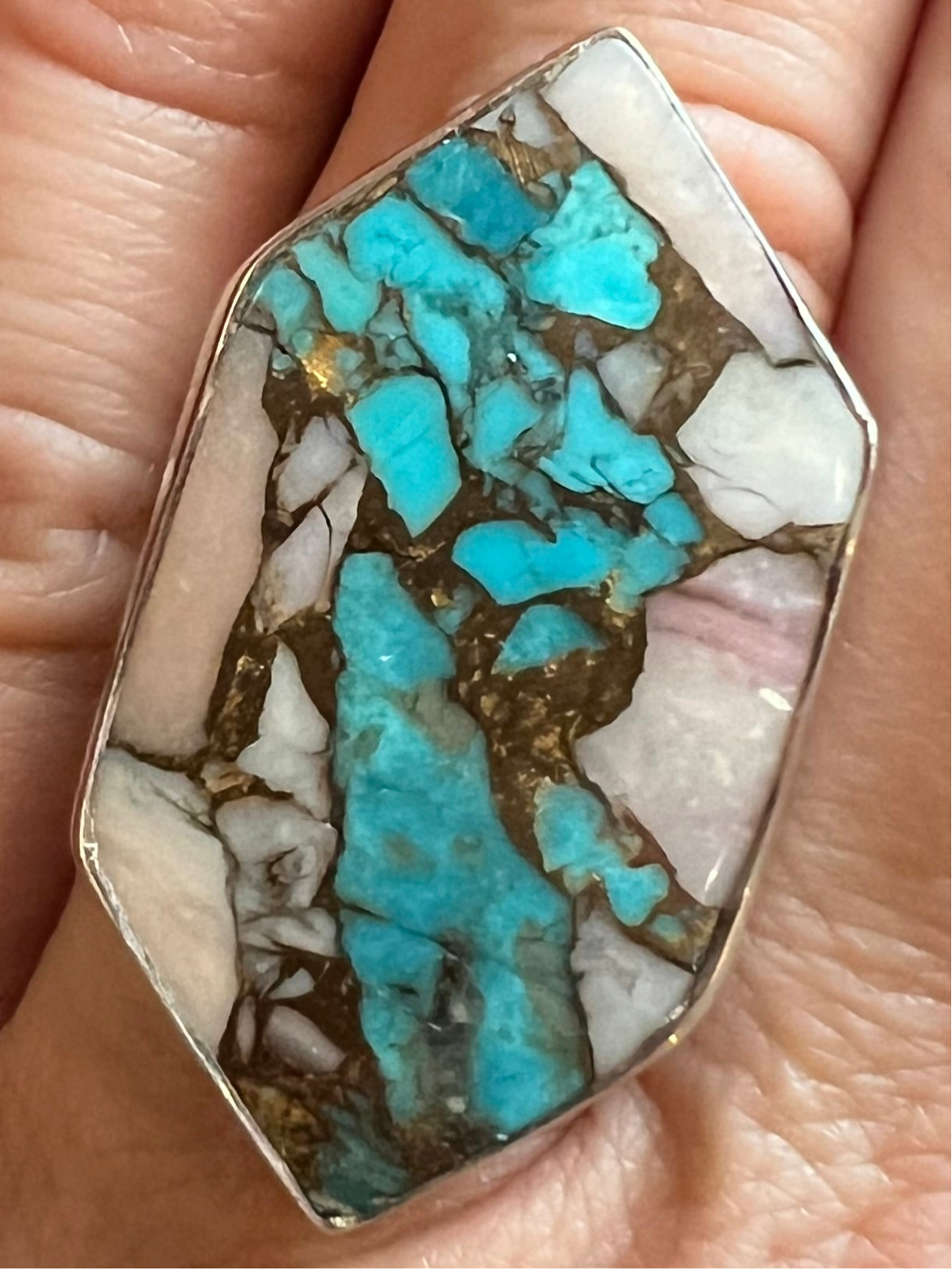 Pink Opal Turquoise Ring | Adjustable