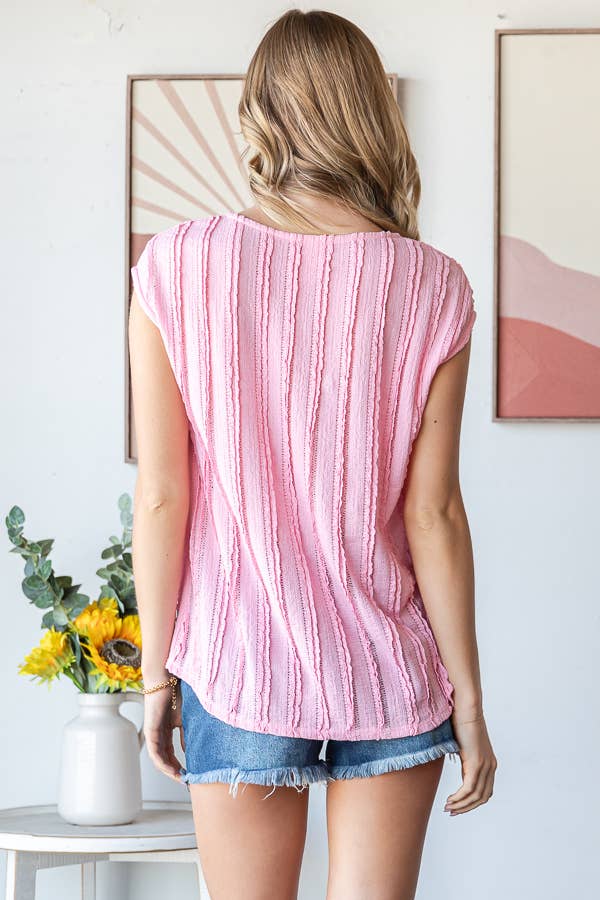 Lightweight Stripe Textured Cap Sleeves Blouse