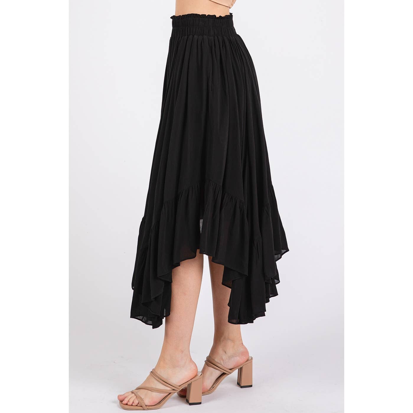 HANDKERCHIEF HEM ELASTIC WAIST POCKET MIDI SKIRT