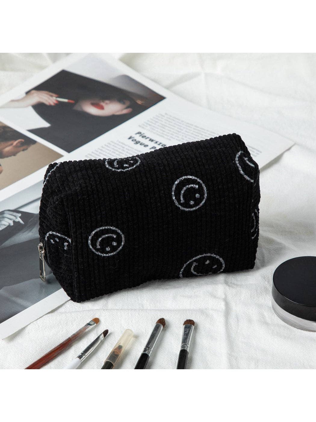 Smiley Print Cosmetic Organizer Bag