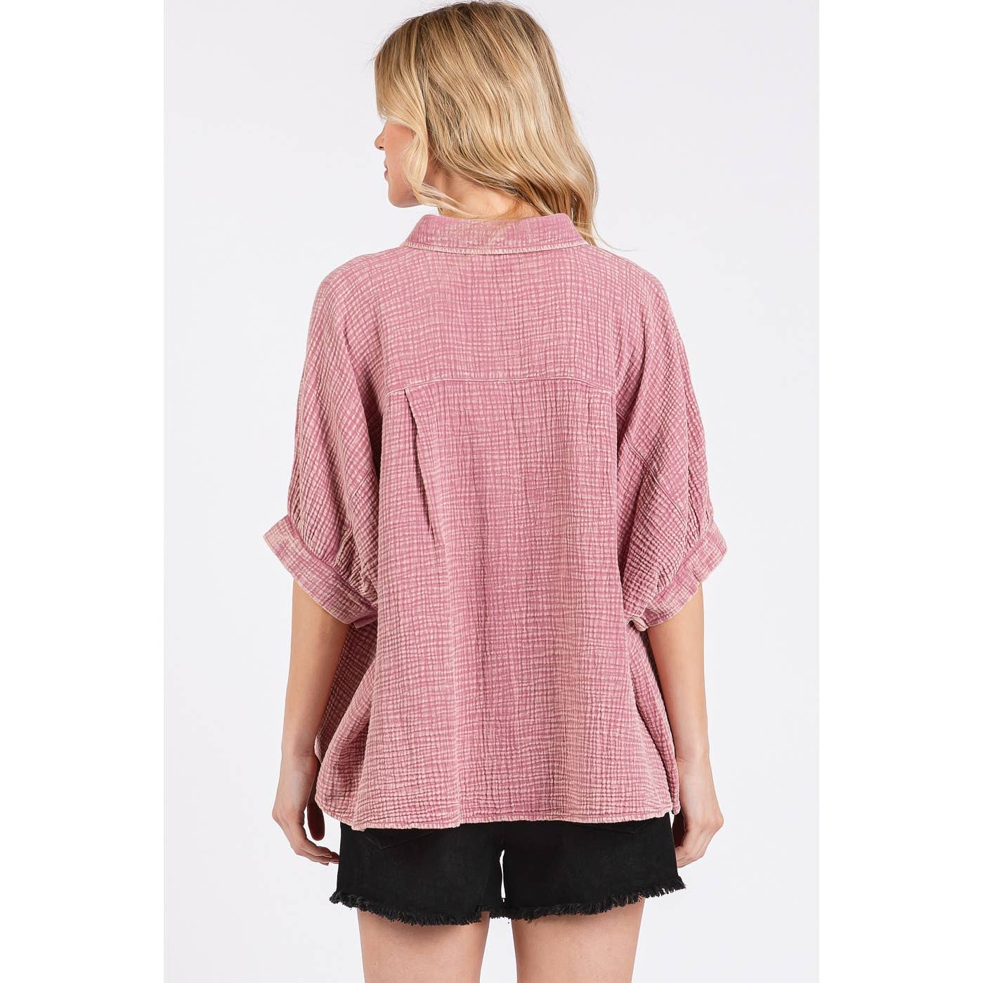 MINERAL WASH GAUZE DOLMAN SLEEVE BUTTON DOWN SHIRT